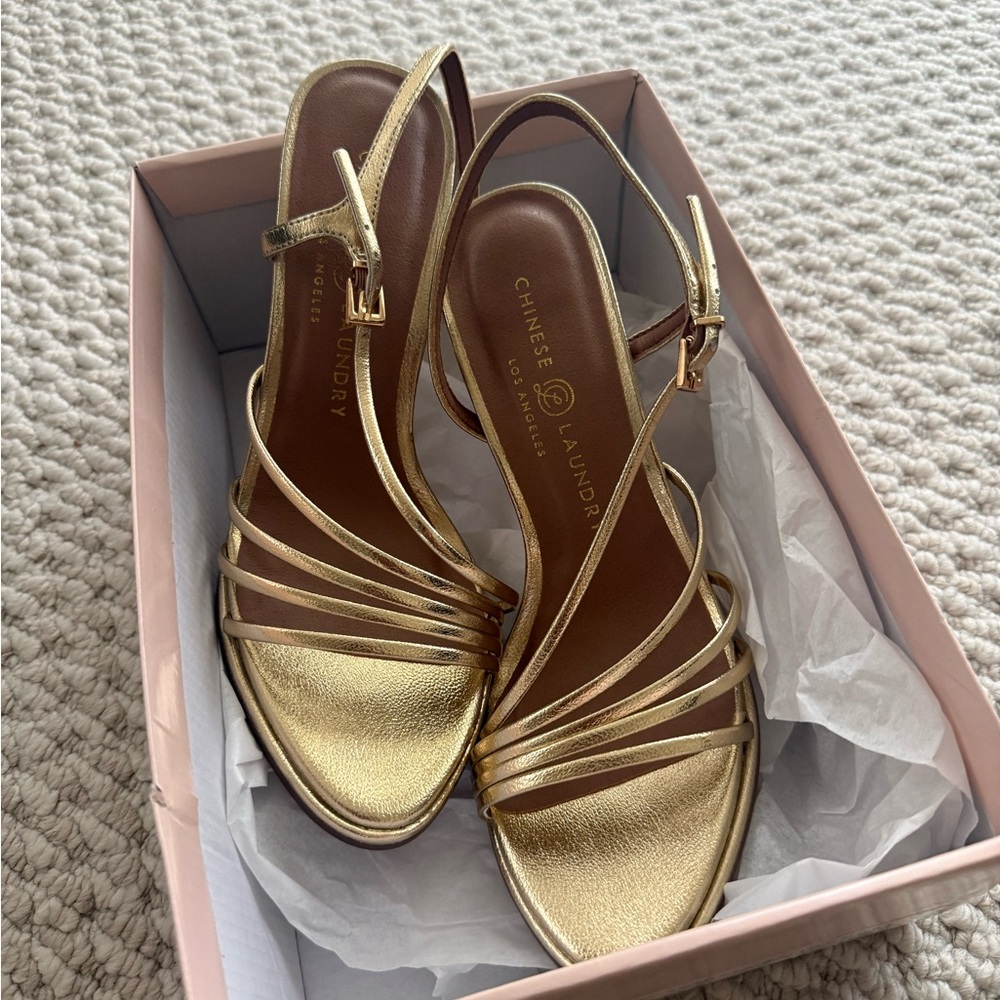 Chinese Laundry Metallic Gold Strappy Slingback Heels